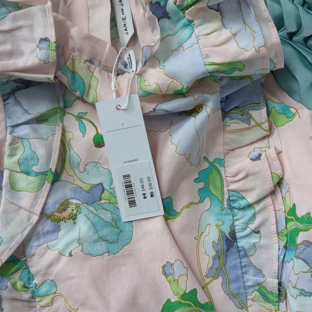 Pink Floral Top and Pleated Bubble Aqua Pant Set Janie And Jack Size 7 NWT - Picture 4 of 10